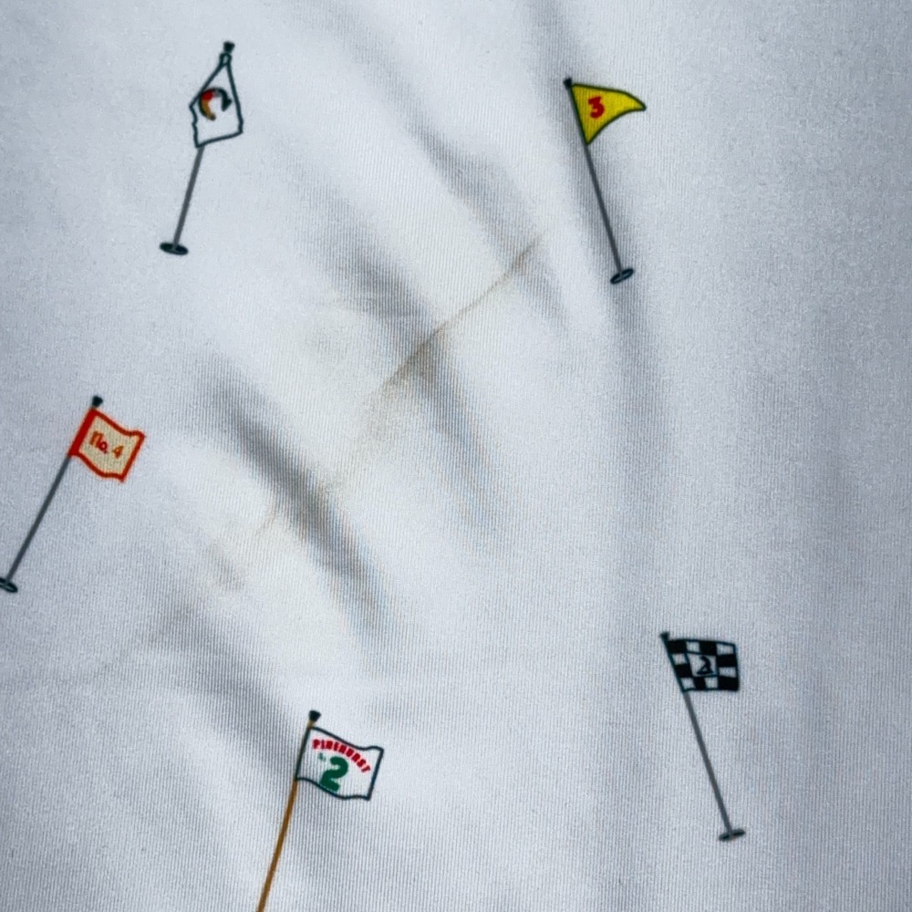 FootJoy Polo Shirt Men XL White Pinehurst Flags Geometric All Over Print STAIN* - Picture 7 of 12